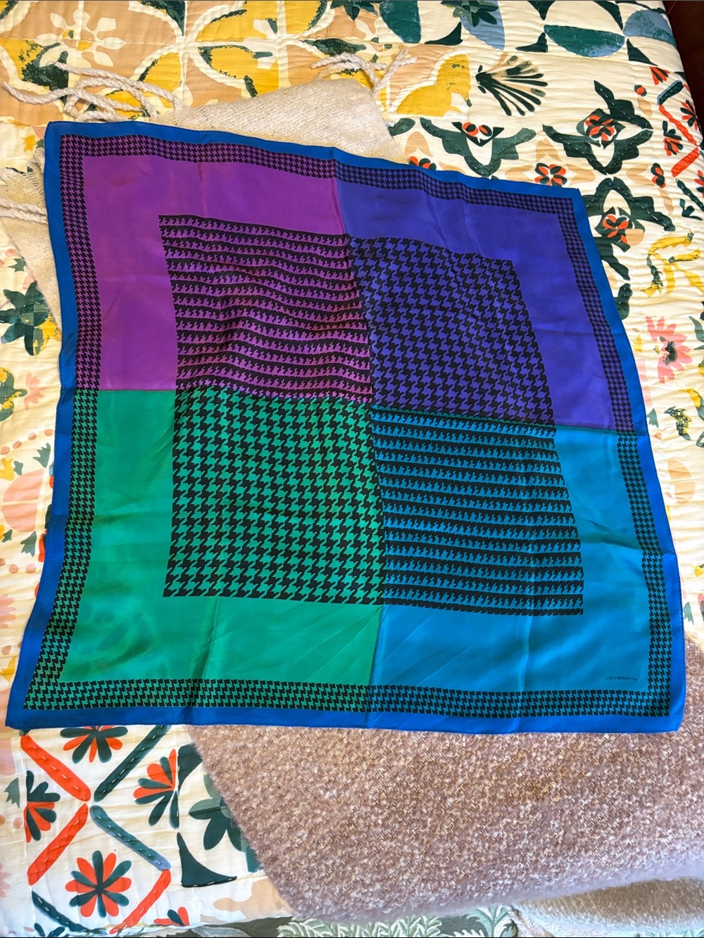 Liz Claiborne Bright Colorblock Houndstooth Silk Scarf